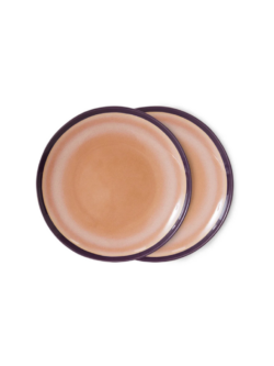 HK Living, 70s ceramics, dinner plate, bedrock, 2pk