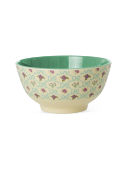 Rice Melamine bowl with bow and bouqet print, medium