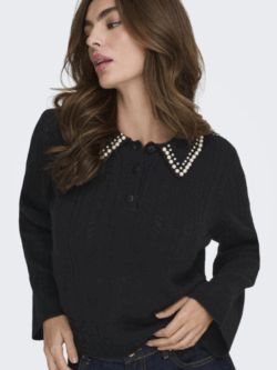 JDY April life pearl collar pull knit, black