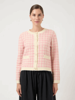 YAS, Livia short knit cardigan, birch/raspberry