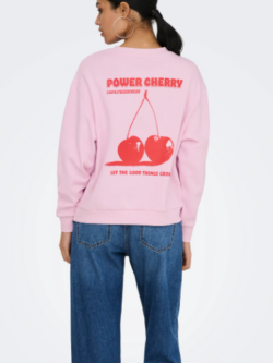 JDY, Nanna life text sweat, Pink lady/cherry - M